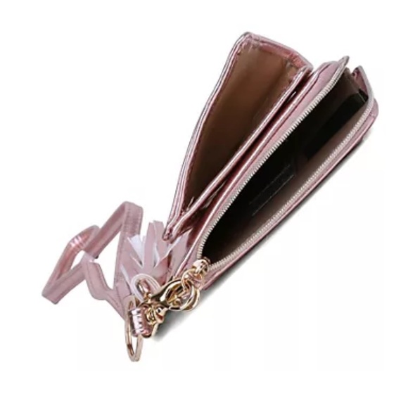 NEW Julia Buxton Pebble Zip Tassel Wristlet & CardHolder, metallic pink - Picture 4 of 11